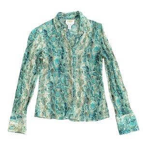 TALBOT PURE SILK CRINKLE SHIRT BLOUSE BUTTON DOWN LONG SLEEVE